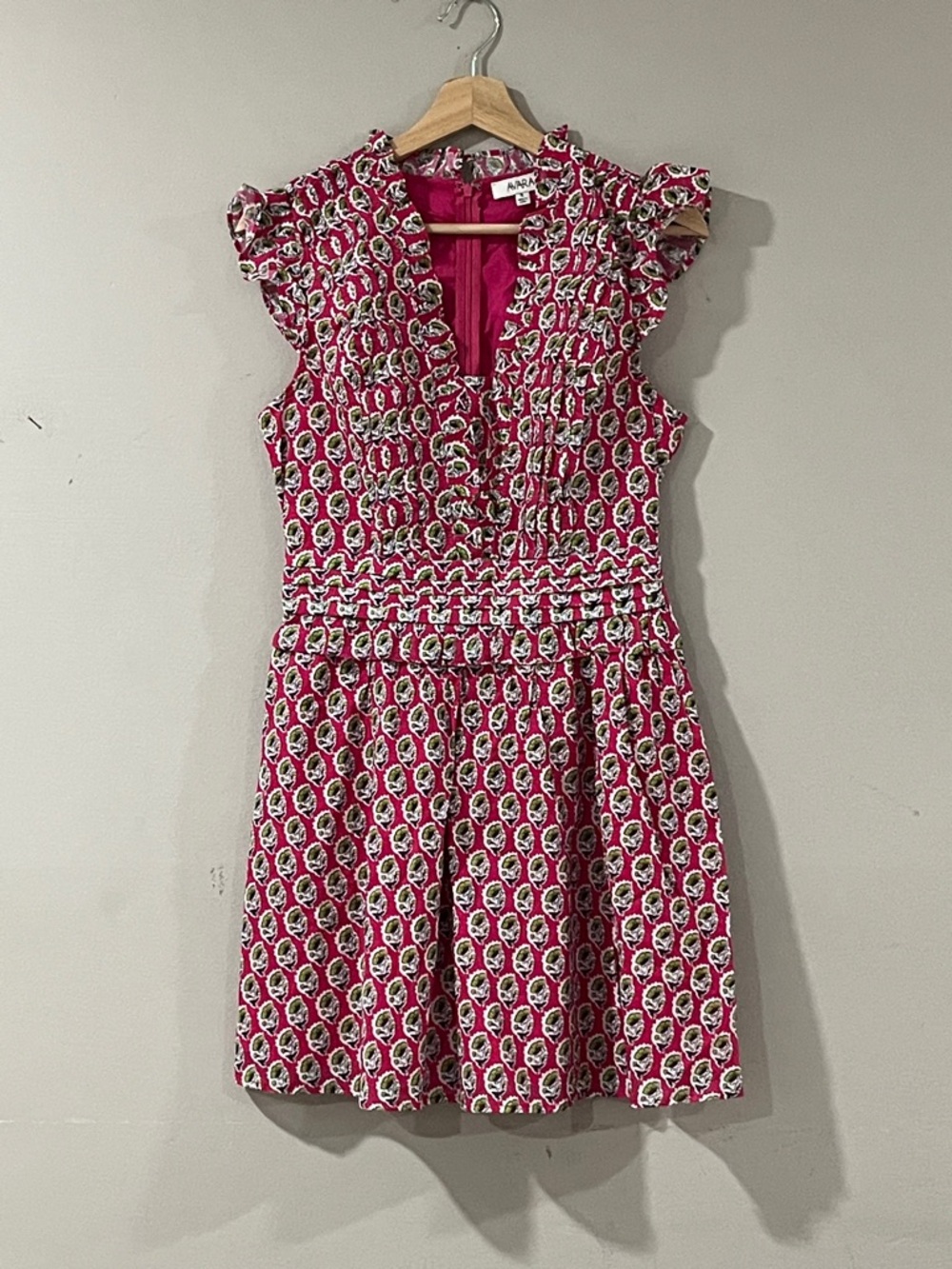 Avara Pink Floral Smocked V-Neck Mini Dress